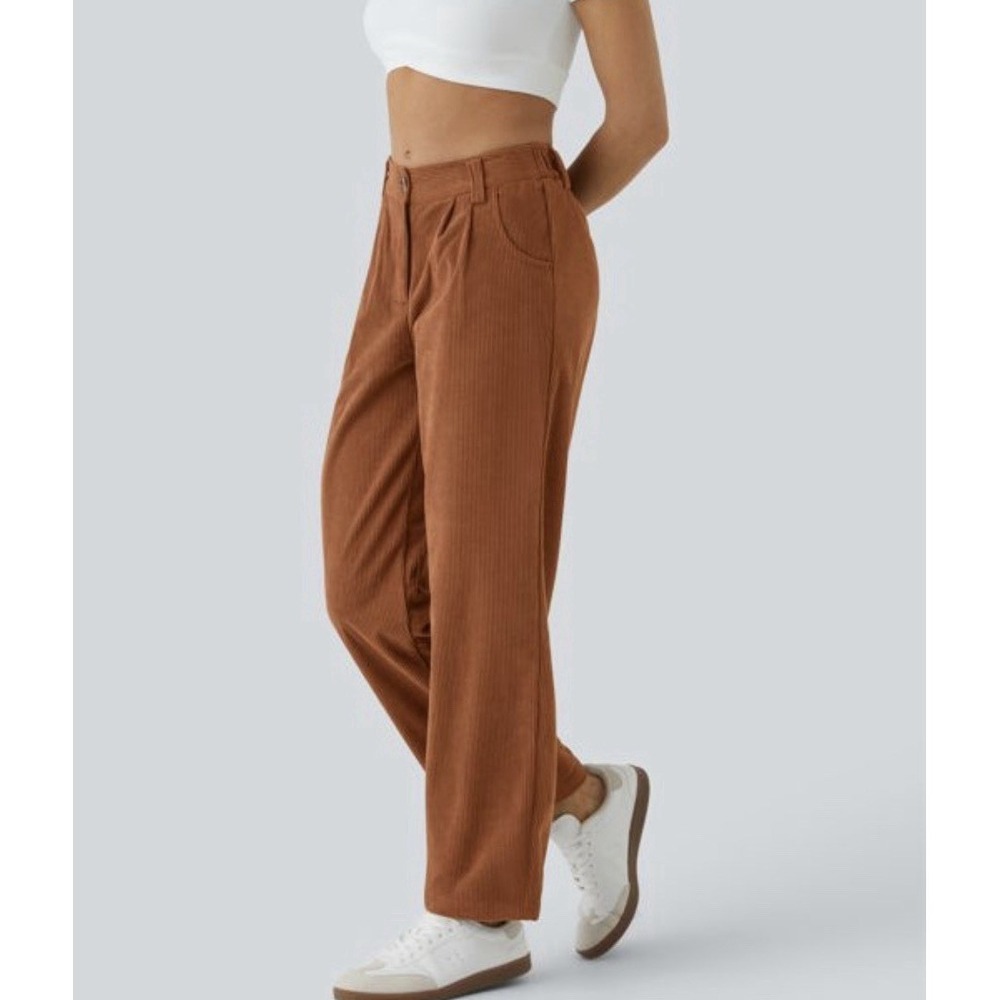 HALARA Mid Rise Zipper Pocket Corduroy‎ Casual Pants Baked Clay Rust Medium NEW